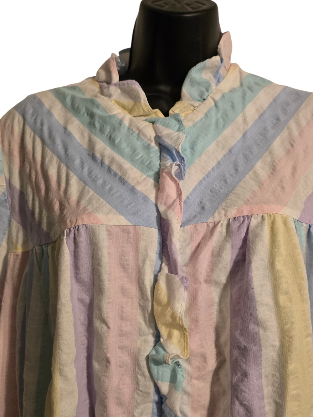 Vintage Pastel Multi-Stripe Ruffled Robe Women's Pastel Stripe - Picture 3 of 7